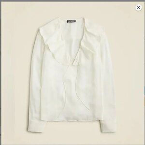 J.Crew Goldie top in satin CD054 NWT SZ L blouse shirt large cream white ties
